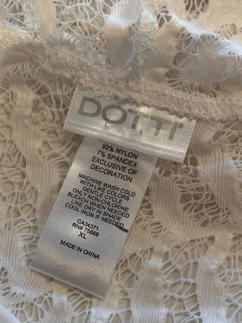 Dotti White Lace Semi Sheer  Cover Up XL Tunic Dress Hooded Long Sleeves